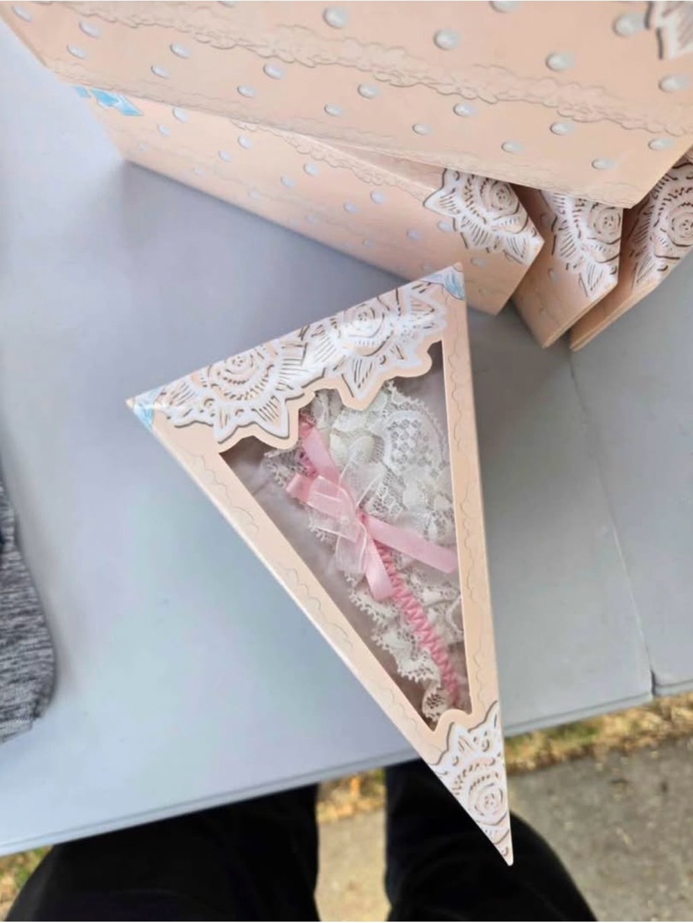 Linea Donatella Pink Lace Bridal Garter with Ribbon Accent